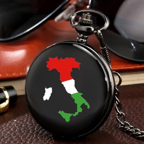 Green White Red Italy Italian Flag of Italian Map Shaped Quartz Pocket Watch National Country Flag Chain Necklace Jewelry Gifts