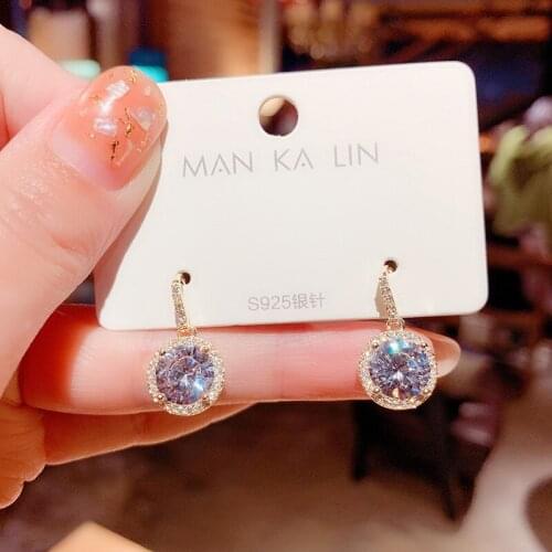 Eif Dock Cute Korean Earrings Round Bling Zircon Stone Rose Gold Stud Earrings for Women Fashion Jewelry 2021 New Gift