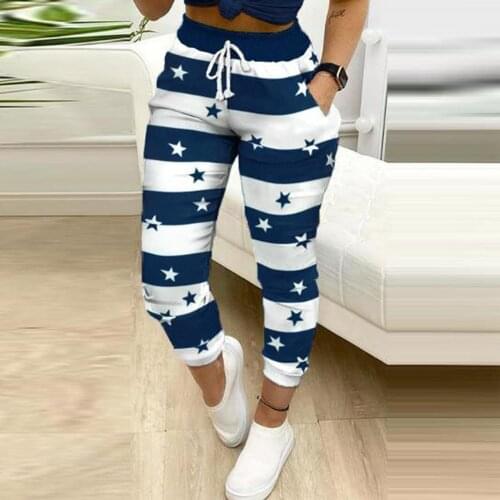 Womens Casual Harlem Pants Elastic Stripe Printed Sport Pants Pocket Running Fitness Pants Jogger