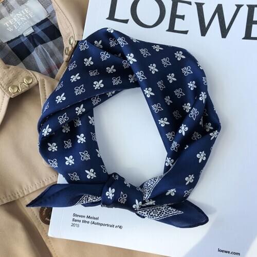 Luna&Dolphin Women Small Square Scarf 53x53 100% Real Silk Red White Black Printing Bandanas VintageHeadbands Scarf Kerchief