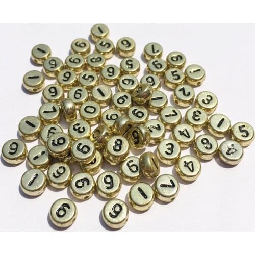 Gold Acrylic Round Number Beads 4*7mm Flat Coin Round Shape Plastic Alphabet Jewelry Lucite Spacer Beads 3600pcs