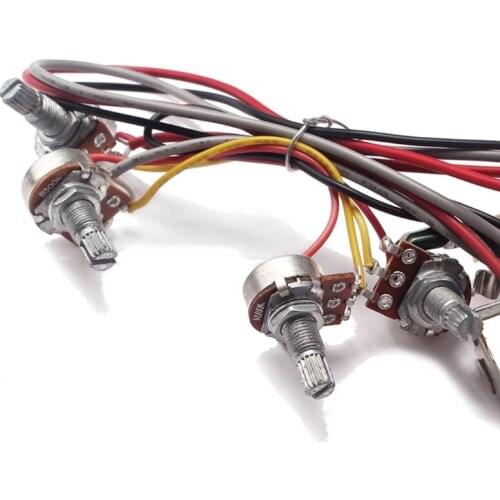1Set Wiring Harness 3 Way Toggle Switch 2V2T 500K Pots & Jack Guitar E56D