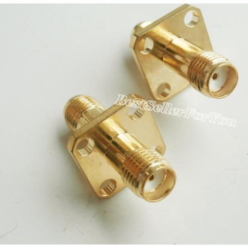1Pcs SMA Female 4 Holes Panel Flange to SMA Female Straight RF Adapter Connectors