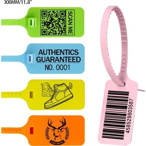 100 Custom Brand Tag Zip Tie Off Labels White Plastic Security Garment Clothes Shoe Personalized Logo Hang Tag Seals 300mm/11.8"