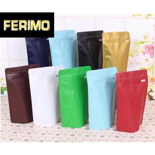 20pcs/lot Free Shipping Aluminum Foil Bag Tear Notch Small Ziplock Bag Coffee Bean Stand Up Bag With Valve Food Storage Bags