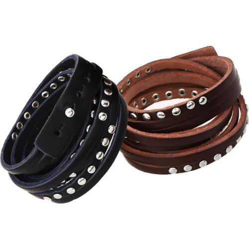 2017 Handmade Multilayer Leather Bracelets & Bangles Alloy Round Rivets Charm Clasps Pulseras Mujer Jewelry for Women Men Gift