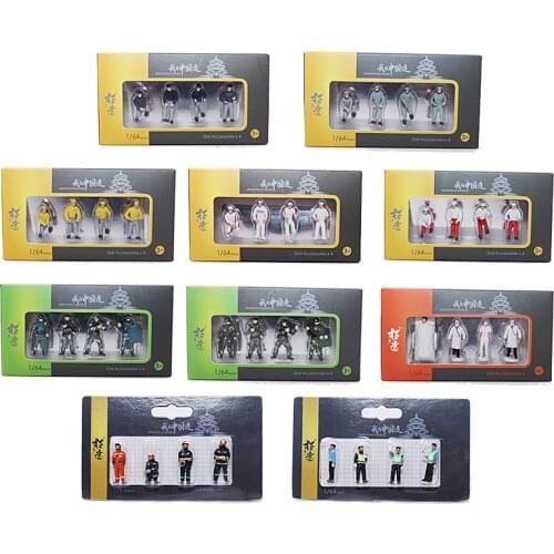 4pcs 1/64 Scale Car Model Doll Figure Traffic Police Fireman Explosion-proof Police Maintenance Worker Scene Simulation Parts