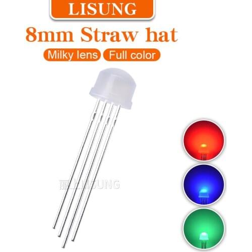 500pcs/bag 8mm LED Emitting Diode 8mm Straw Hat Micro Diffuse Milky Indicator RGB fullcolor Multicolor Tricolor 3V DIY Bulb
