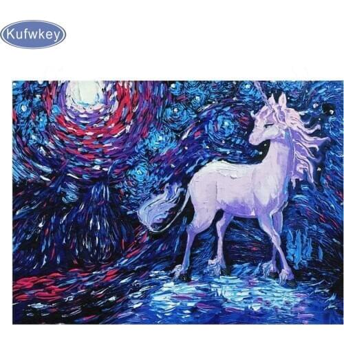 5D Diy Diamond Painting blue Unicorn Full Square Drill Mosaic Wall Sticker Decor Painting Cross Stitch Embroidery animals
