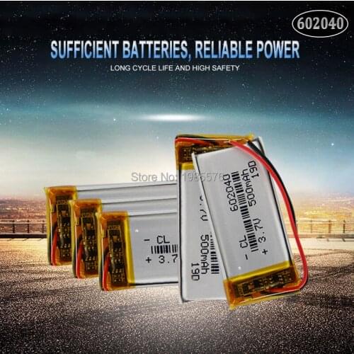 602040 3.7V 500mAH polymer lithium ion / Li-ion Rechargeable battery For GPS Voice Recorder Backup Power PC Smart Watch