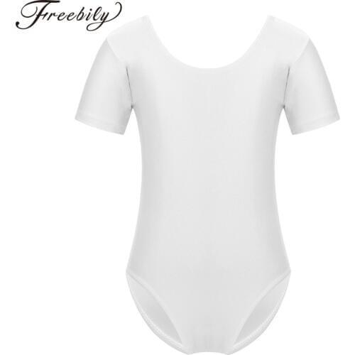 Girls Ballet Leotards Kids Girls Basic Solid Color Stretchy Short Sleeves Ballet Dance Gymnastics Practice Leotard Bodysuit