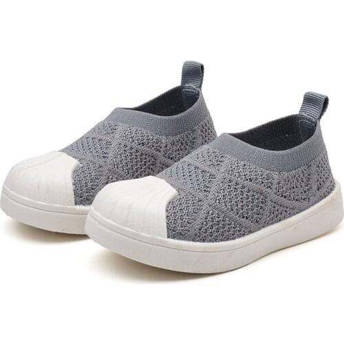 Childrens Sneakers Kids Little Boys Girls Casual Shoes Slip-on Soft Breathable Sports Fashion Flats Knitted Fabric Hard Toes