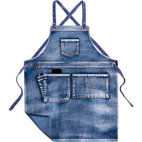 Apron Denim Work Clothes for Men and Women Hair Stylist Barista Milk Tea Shop Florist Restaurant Tooling