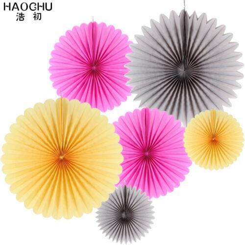 HAOCHU Pack of 6 Paper Fan Decoration Accodion Fans Crinkle Fans Rosettes Pinwheel Backdrop for Wedding Shower Birthday Party