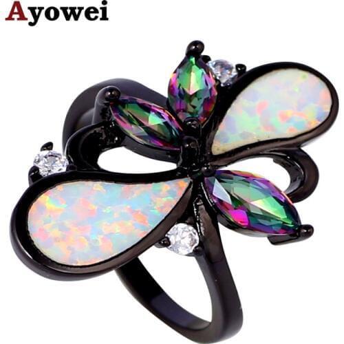 Huge Rings for Ladies AAA Zircon White Fire Opal Gold Mystic Crystal Fashion Jewelry Rings USA Sz #5#6#7#8#9#10 OR754A