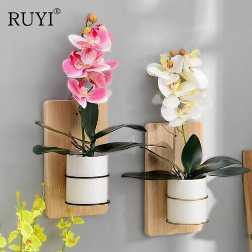 Nordic Creative Wall Hanging Flower Pot Ceramic INS Simulation Plant Phalaenopsis Hydroponic Small Flower Office Home Decoration