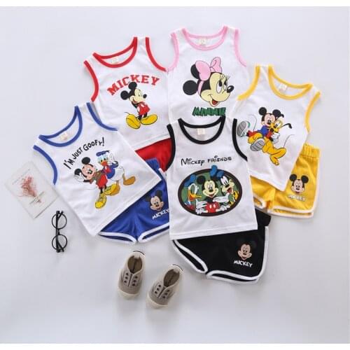 Mickey Mouse Donald Summer Kids Boy Clothes Sleeveless Top+Pant Shorts 2Pcs Set Cartoon Baby Boy Clothing Set Fashion Sport Suit