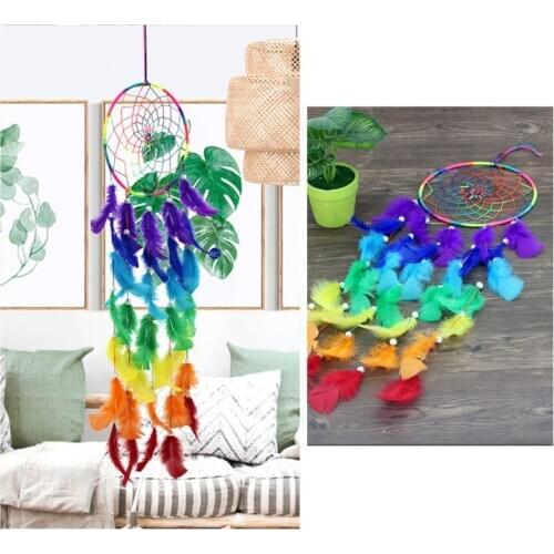 Dream Dream Catcher Colorful Dream catchers Handmade Rainbow Traditional Feather Hanging Home Wall Decoration Kid Bedroom Craft