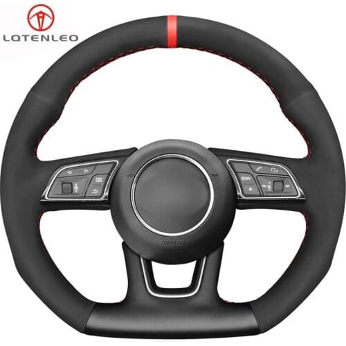LQTENLEO Black Leather Suede Hand Car Steering Wheel Cover for Audi A4 S4 2016-2019 A5 RS5 2017-2019 RS4 2018-2019 S7 2018-2019
