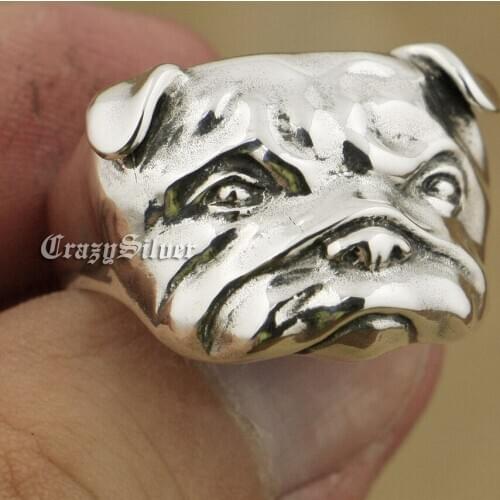 Cute Shar Pei Charms 925 Sterling Silver Dog Ring TA33 US Size 7~15
