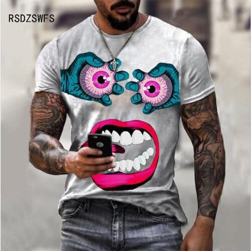 Summer Men 3D Print T-Shirt Round Neck Short Sleeve Funny Print Street Tops Casual Loose Male Clothes Fashion Pattern Male Tees