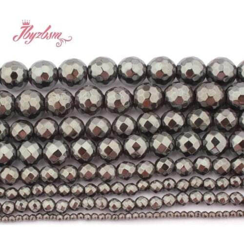 Natural Black Hematite Round Faceted Loose 2/3/4/6/8/10mm Spacer Stone Beads For DIY Necklace Bracelet Jewelry Making Strand 15"