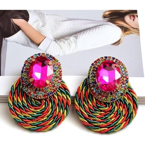 New Ethnic Bohemia Handmade Earrings Colorful Charm Crystal Round Dangle Drop Earring Women Jewelry Accessories Bijoux