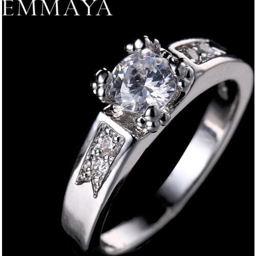 EMMAYA Rounds Cubic Zirconia Engagement Rings White Gold-Color Crystal Cz Wedding Jewelry For Women Anel