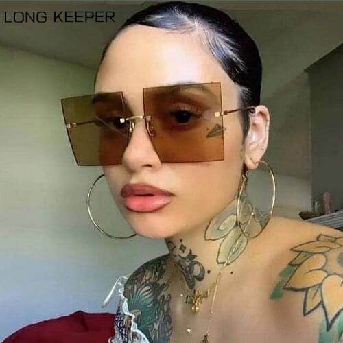 Oversized Brown Sunglasses Woman Rimless Big Frame Square Sun Glasses Luxury Brand Sexy Ladies Retro Eyewear UV400 Fashion