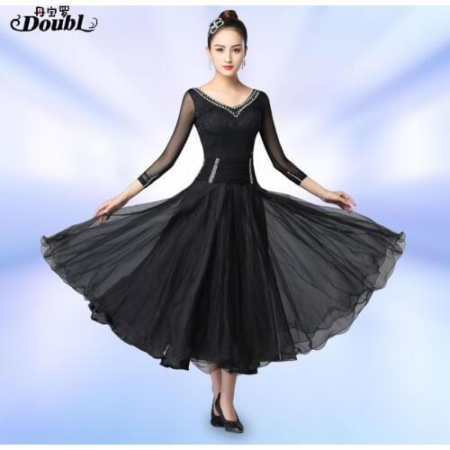 DOUBL Ballroom Dance Dresses Woman waltz costume for Dancing Long Sleeve Dress Standard Dance Competition Tango Practice workout