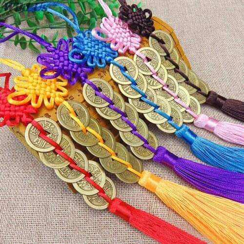 1PC Chinese Knot Feng Shui Wealth Success Copper Coins Lucky Charm Gourd Pendant Home Car Decor
