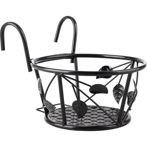 Wrought Iron Hanging Railing Flower Bed Outdoor 22*22*11cm Black Indoor Leaf Style Plant Stand