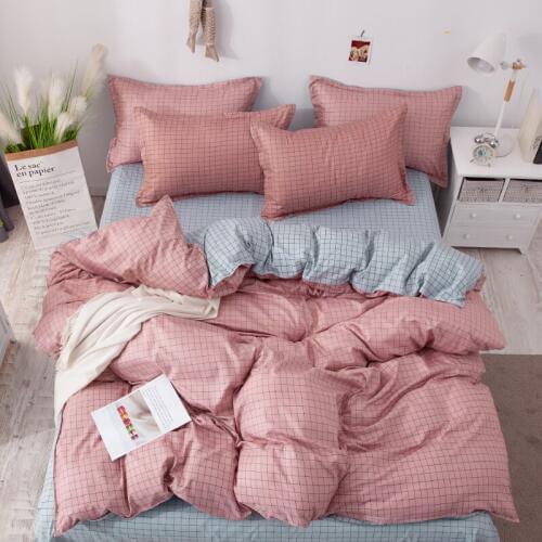 Bed Linens Reactive Printing Brief Plaid Bedsetl Sheet,Pillowcase & Duvet Cover Sets 4 Pcs Home Textiles Fundas Nordicas Cama