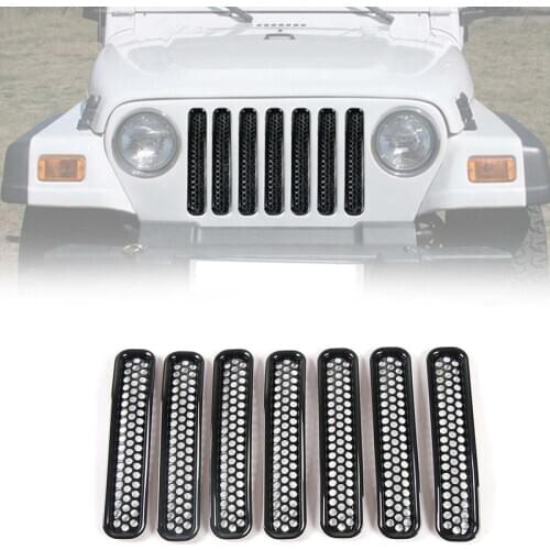 Honeycomb Mesh Front Grill Inserts Kit for 1997-2006 Jeep Wrangler TJ & Unlimited - (7PCS)