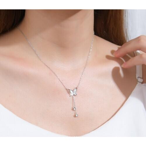 Luxry Butterfly Shell Cubic Zirconia Clavicle Chain Rose Gold Silver Color Necklace For Women Tassel Dainty Jewelry