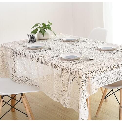 Cotton Tablecloth Hollow Handmade Crochet Table Cloth Countryside Washable Round and Rectangle Cover for Tea Table