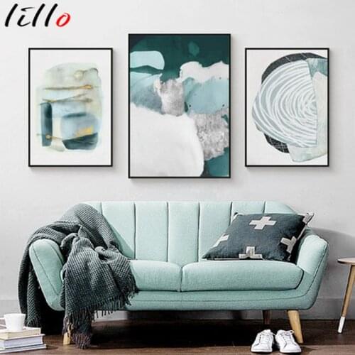 Modern gold line abstract painting, posters ans prints, gray green wall images for living room, bedroom, wall art