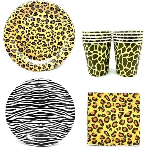 Jungle Safari Theme Party Decoration Tiger Leopard Pattern Tableware Paper Cup Plate Napkins Baby Shower Balloons Party Supplies