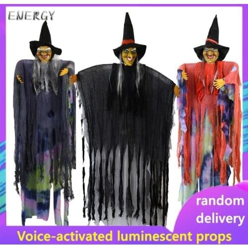 Ready stock Halloween Trick Voice Control Hanging Witch Haunted House Decoration Luminous Props KTV Layout Decoration Props