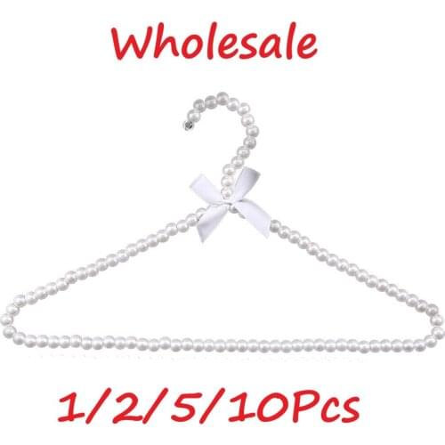 1/2/5/10Pcs Clothes Pearl Hanger 40X23CM Plastic Beaded Bow Clothes Hangers Dress Coat Closet Organizer Dry Rack Storage