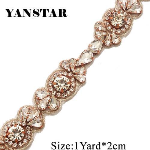 YANSTAR 5Yards Wholesale Rhinestones Applique By The Yard Hand Sewing Trim For Bridal Gown Belt
