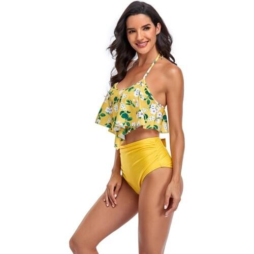Ruffled Bikinis Women Falbala Conservative Swimsuits For Women Ruffled Bikini Set Push Up Swimwear High Waist Bathing Suit Women