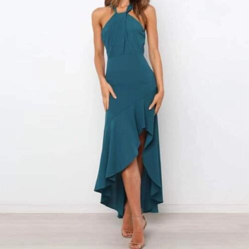Halter Sexy Strap Dress Solid Colour Asymmetrical Green Draped Backless Sleeveless Summer Elegant Maxi Party Club Dresses