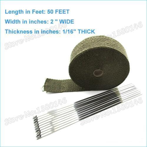 2" x 50 Feet 1.5*50*15m Lava Rock Exhaust Wrap Header Pipe Heat Insulation Thermal Tape Roll