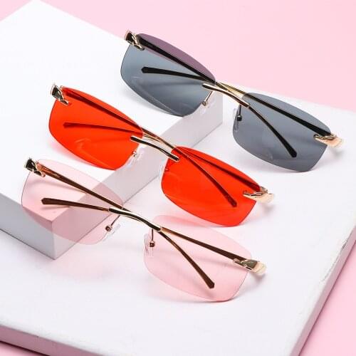 2021 Vintage Unique Cheetah Rimless Rectangle Sunglasses Women Candy Colors Clear Lens Eyewear Small Frame Men Sun Glasses