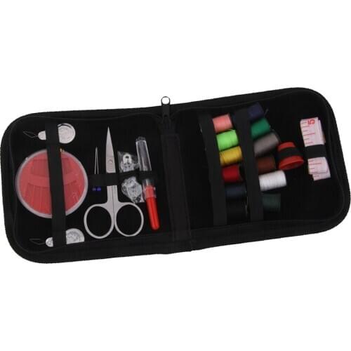 25PCS SEWING KIT CASE SPOOLS TAPE MEASURE SCISSORS THREADER TOOL SET HOME TRAVEL