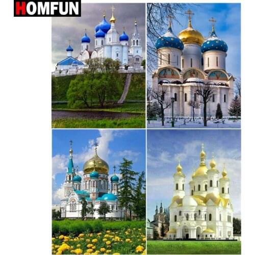 HOMFUN Diamond Painting Full Square/Round Diamond "Castle building" Pattern Embroidery Cross Stitch 5D Rhinestone Painting