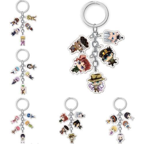 Anime JOJO Bizarre Adventure Keychain Acrylic Figure Kujo Jotaro Kira Yoshikage Caesar Pendent Keyring Collection Gift