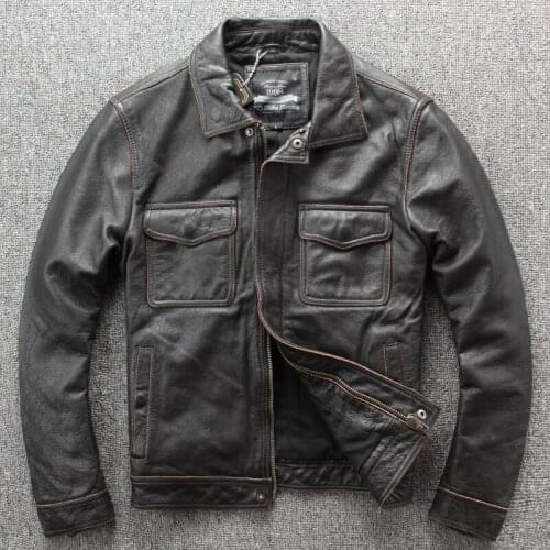 Free shipping.Brand new classic leather jacket.mens casual vintage thicker coat.cowhide warm jackets.Stone mill motor plus size