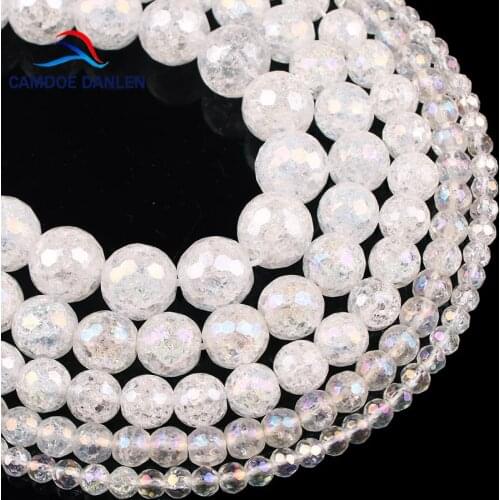 Natural Stone Beads Faceted AB Color Snow Cracked Crystal Loose Beads For Bracelet Making For Jewelry Making Wholesale